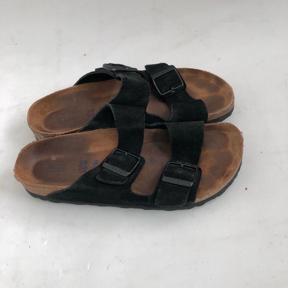 BIRKENSTOCK ARIZONA SANDALS BLACK SUEDE 39